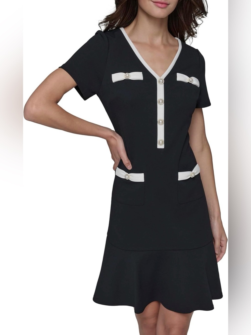 KARL LAGERFELD Women’s short sleeve line dress, Size 8, Black, NWT